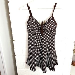 It Figures Brown/White Polka Dot One Piece Suit Size 10. Chest 15” Lengt…